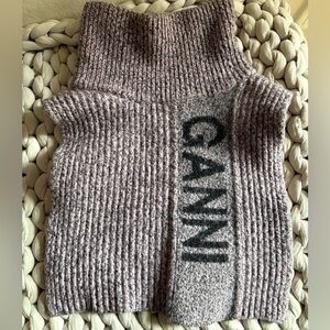 Ganni Heather Gray Knit Turtleneck Scarf